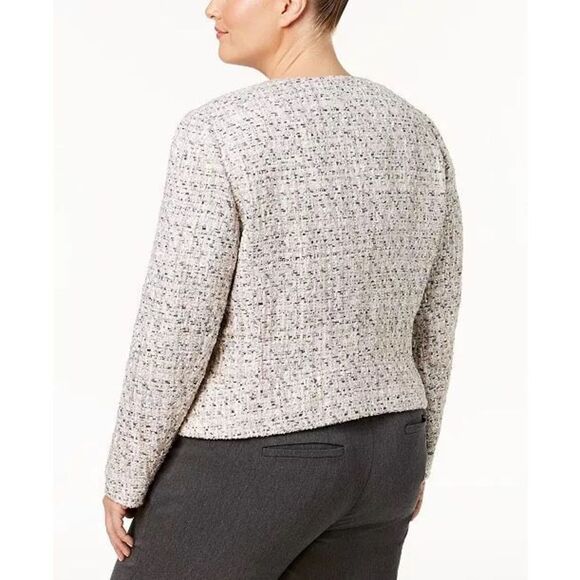 Anne Klein Women's Plus Zip-Front Collarless Tweed Blazer in Cream Size 14 NWT - Picture 2 of 9
